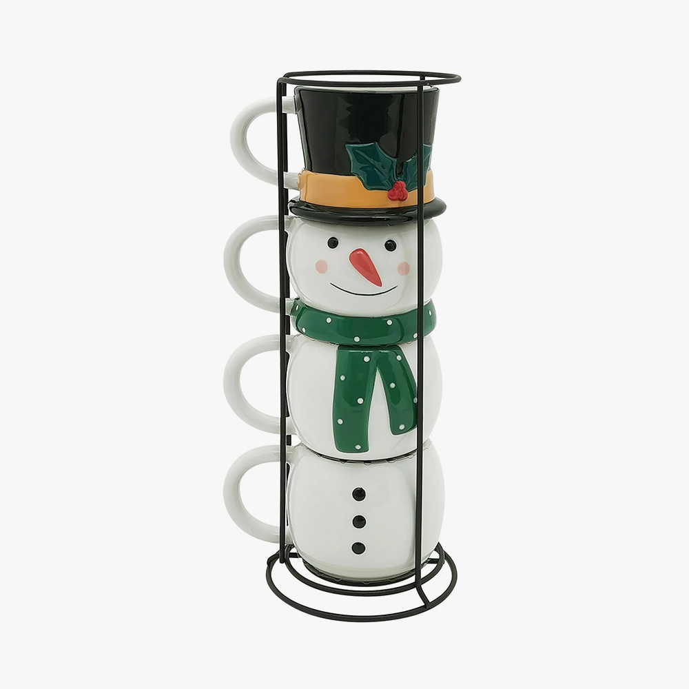Elsjoy Set of 4 Christmas Stackable Coffee Mugs Christmas Coffee Mugs with Metal