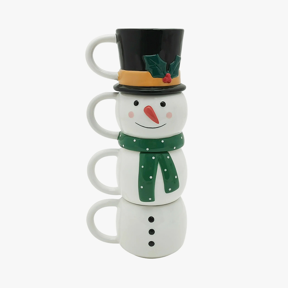 Elsjoy Set of 4 Christmas Stackable Coffee Mugs Christmas Coffee Mugs with Metal - Image 2