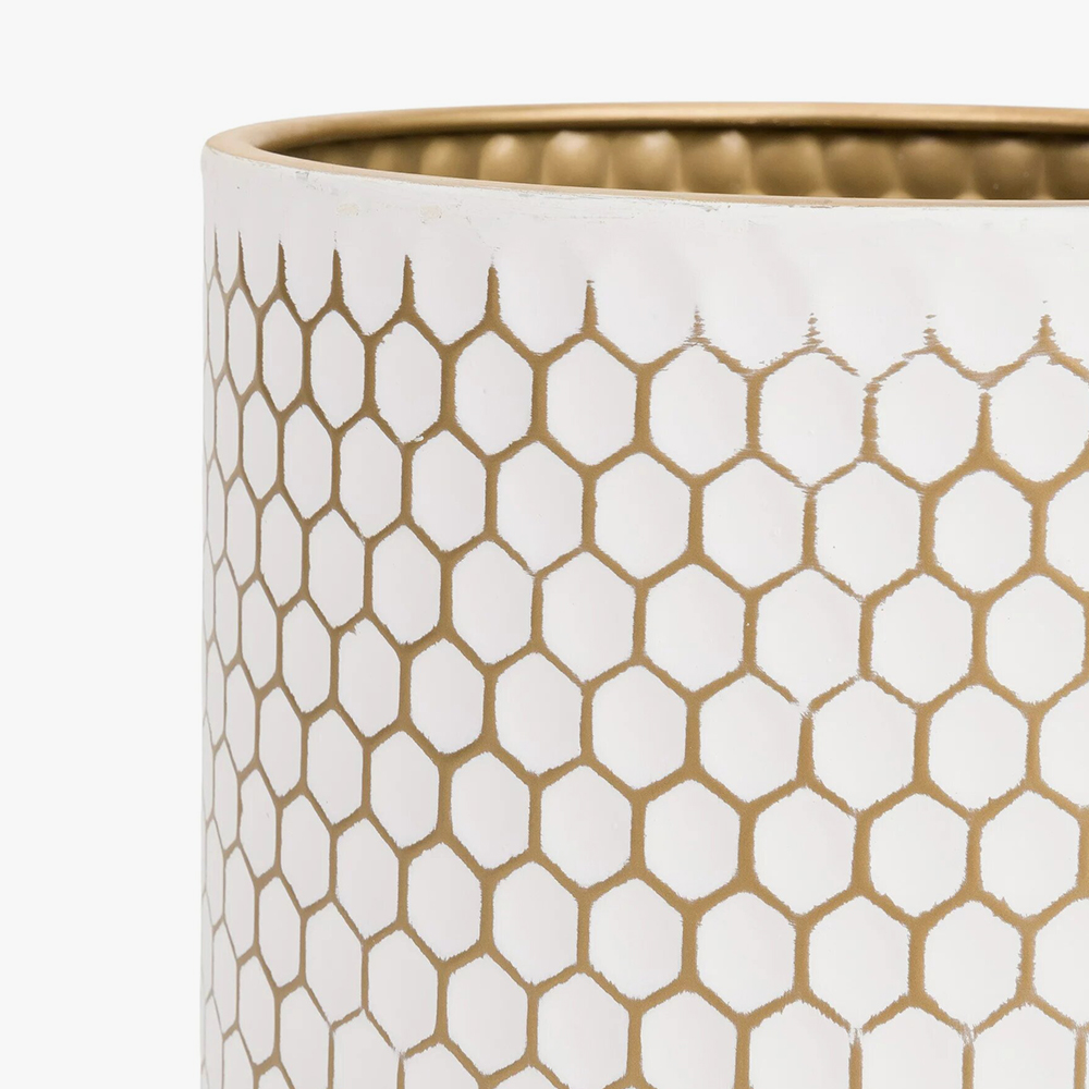 Honeycomb Mid-Century Modern Indoor Metal Pot Planter with 4-Leg Wood Base - Image 3